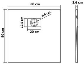 Base de chuveiro SMC 90x80 cm preto