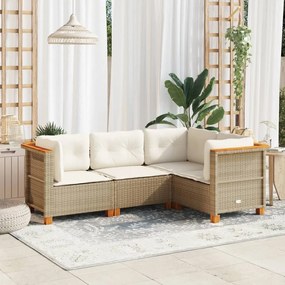 4 pcs conjunto de sofás para jardim c/ almofadões vime PE bege
