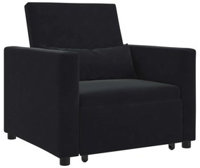 vidaXL Sofá cama single com rodas Preto 90 x 165 x 87 cm Veludo