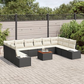 vidaXL Conjunto de Sofá de Jardim de 11 Peças com Almofadas Preto Rattan Sintético Acácia