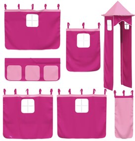 Beliche com escorrega e cortinas 90x200 cm rosa