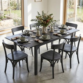 Mesa de jantar extensível para 4 a 6 pessoas 120 a 160 cm (CADEIRAS NÃO INCLUIDAS), com pés em aço, para espaços pequenos, sala de jantar, preta