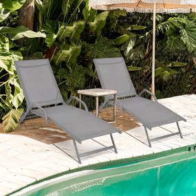 Conjunto de 2 espreguiçadeiras de exterior, poltronas reclináveis com 5 posições de ajuste e assento respirável, para pátio, jardim e piscina, cinza