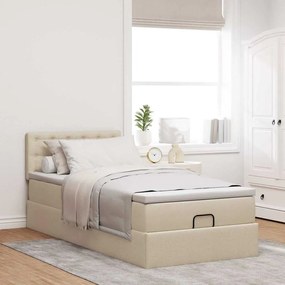 Cama Otomana com colchão &amp; LEDs 90x200 cm tecido creme
