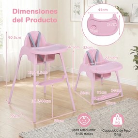 Cadeira refeição alta conversível 4 em 1 para bebés 2 alturas comTabuleiro duplo removível Arnês de 5 pontos Apoio para os pés Fácil de limpar 6-36 me