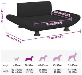 Cama para cães 70x45x28 cm tecido preto