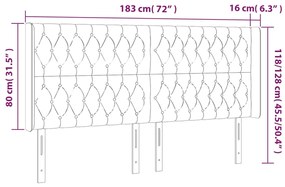 Cabeceira de cama c/ luzes LED tecido 183x16x118/128cm castanho