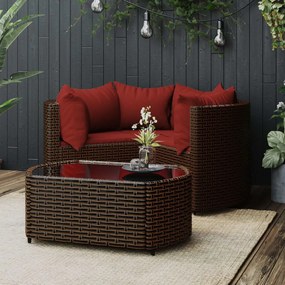 vidaXL 4 pcs conjunto lounge jardim c/ almofadões vime PE castanho