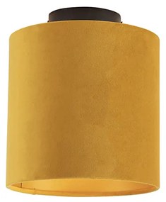 Candeeiro de teto com abajur de veludo ocre com dourado 20 cm - Combi preto Country / Rústico