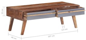 Mesa de centro 110x50x40 cm madeira sheesham maciça cinzento