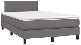 Cama box spring c/ colchão/LED 120x190cm couro artificial cinza