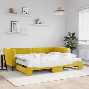 Sofá-cama com gavetão e colchões 90x200 cm veludo amarelo