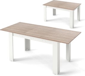 Mesa de jantar extensível moderna 158 x 70 x 76 cm (BANCOS NÃO INCLUIDOS) com pernas em L e superfície ajustável  110 kg  Branca e natural