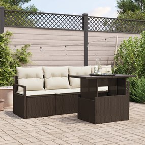vidaXL Conjunto de Sofá de Jardim Conjunto de 4 Castanho e branco