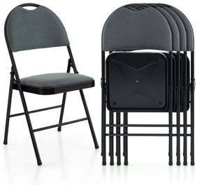 Conjunto de 4 cadeiras dobráveis portáteis com assento almofadado e encosto em tecido Estrutura metálica estofada para escritório casa Cinzento