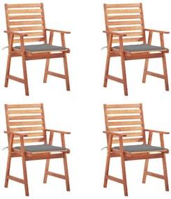 vidaXL Cadeiras de jantar p/ jardim 4 pcs c/ almofadões acácia maciça