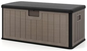Caixa Grande para exterior 378L Armazenamento almofadas em Resina Interior Exterior com Tampa e Fecho Preta e castanha