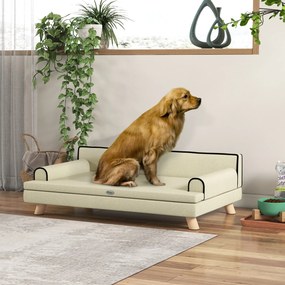 Sofá para cães e gatos com design escandinavo 100 x 62 x 32 cm, almofada macia removível e pés em madeira maciça bege