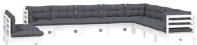 10 pcs conj. lounge de jardim c/ almofadões pinho maciço branco