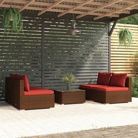 vidaXL 5 pcs conjunto lounge jardim c/ almofadões vime PE castanho