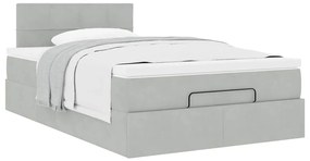 Estrutura de cama otomana com colchão cinza claro Veludo