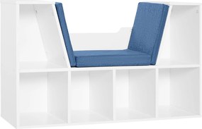 Estante para Livros com Banco Integrado e 6 Cubos com Assento 102x30x61 cm Branco e Azul