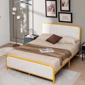 Estrutura de cama básica em metal dourado com suporte de ripas de aço 206 x 141 x 109 cm dourada