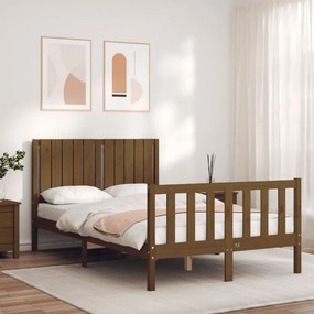 Estrutura de cama dupla pequena 4FT madeira maciça castanho-mel
