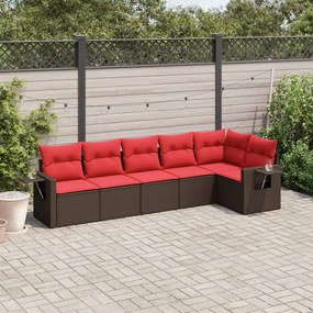 vidaXL 6 pcs conjunto de sofás jardim c/ almofadões vime PE castanho