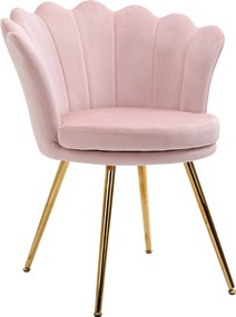 Cadeira de toucador ou sala jantarem forma de concha em veludo com pés em metal dourado 67 x 64  x 77  cm, rosa pálido
