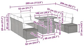Conjunto de Jantar de Jardim com 10 peças e almofadas em rattan poliés