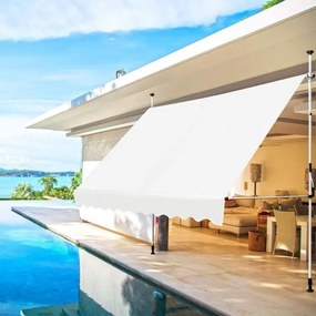 Toldo Exterior 350 x 125 cm Altura Ajustável 2-3 m com Manivela e Resistente às Intempéries Manual para Jardim e Varanda Bege