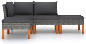 4 pcs conjunto lounge de jardim c/ almofadões vime PE cinzento