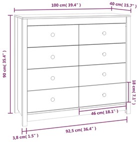 Armário de apoio 100x40x90 cm pinho maciço branco