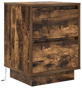 Mesas cabeceira c/ luzes LED 2 pcs 38x34x50 cm carvalho fumado