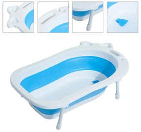 HomCom Banheira para Bebé Portátil Dobrável e Segura - Material: PP + TPE - Cor: Branco e Azul - 89 x 53,5 x 38 cm