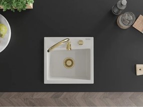 Mexen Milo lava-louça de granito de 1 compartimento 435 x 410 mm, branco, sifão dourado - 6505441000-20-G