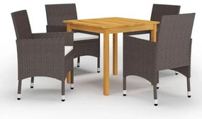 5 pcs conjunto de jantar p/ jardim c/ almofadões castanho