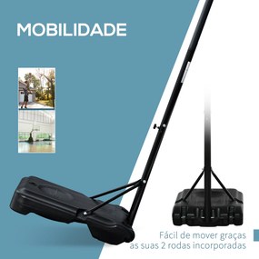 Cesto de Basquetebol para Exterior com Altura Ajustável 258x314 cm com Rodas Base Recaregável Preto e Vermelho