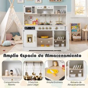 Cozinha de brincar em madeira para crianças com luzes e sons realistas 85 x 29 x 88 cm Branco