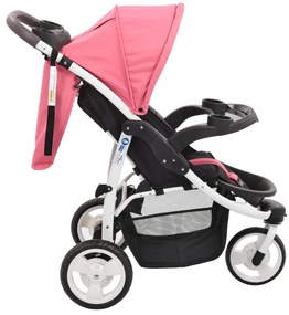Carrinho de bebé com três rodas rosa e preto