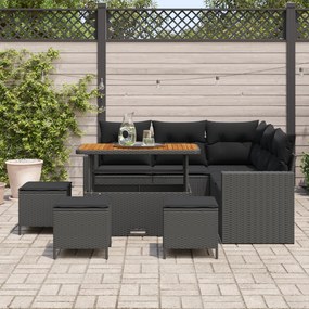 Conjunto de Sofás de Jardim vidaXL de 9 Peças com Almofadas Preto Vime
