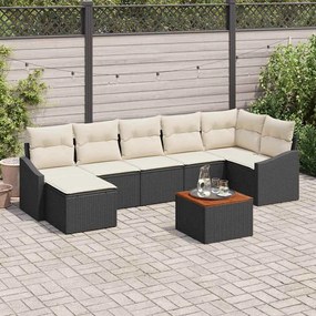 vidaXL Conjunto de sofá pra jardim com 8 peças e almofadas pretas