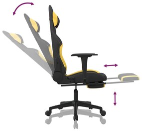 Cadeira Gaming Reclinável com Apoio de Pés em Tecido - Preto/Amarelo -