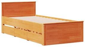 Cama com estante sem colchão 75x190cm pinho maciço castanho-mel