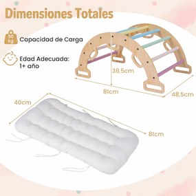 Arco de escalada 3 em 1 bebés Montessori em madeira com almofada e baloiço para interior, a partir de 1 ano, 81 x 48,5 x 38,5 cm, Macron