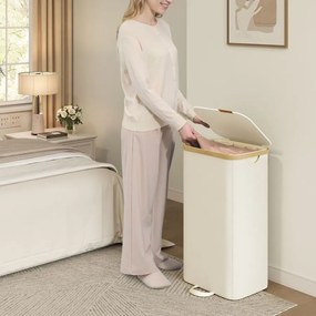Cesto da roupa suja 42 x 32 x 75 cm com tampa e saco removível, 100 L, creme