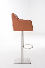 Banco de bar Damaso em couro sintético e estrutura prateada 64 x 88-113 x 45 cm Castanho claro