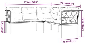 Conjunto de sofás de jardim c/ almofadões aço/textilene preto