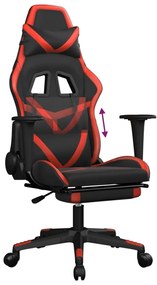 Cadeira gaming c/ apoio pés couro artificial preto e vermelho